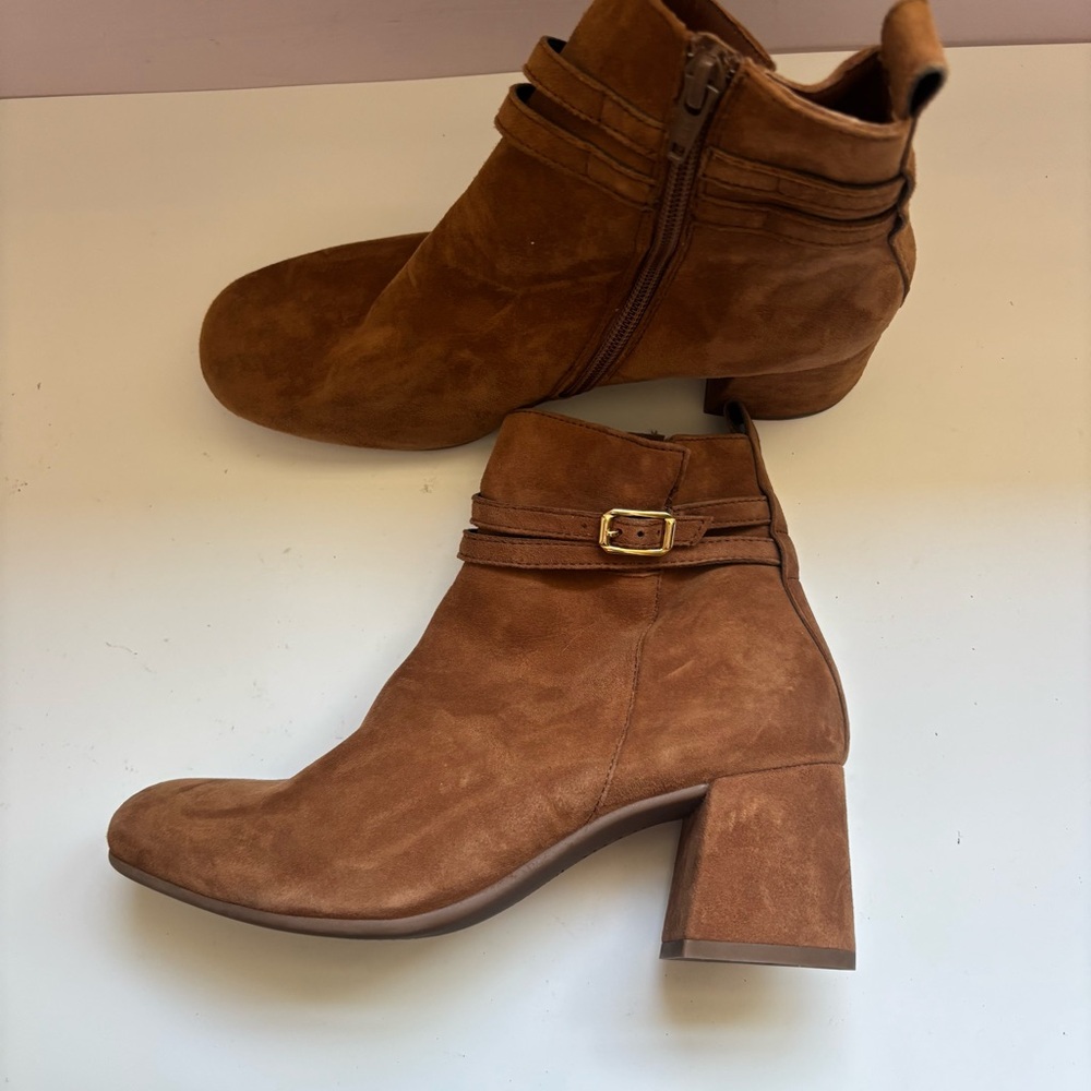 Paul Green Sydney Suede Block Heel Leather Boot Sz 4.5/Us 7 Comfort Handmade